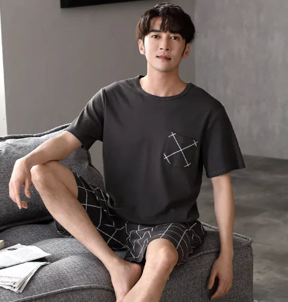 Pajamas Men's Summer Cotton Short Sleeve Shorts Suit