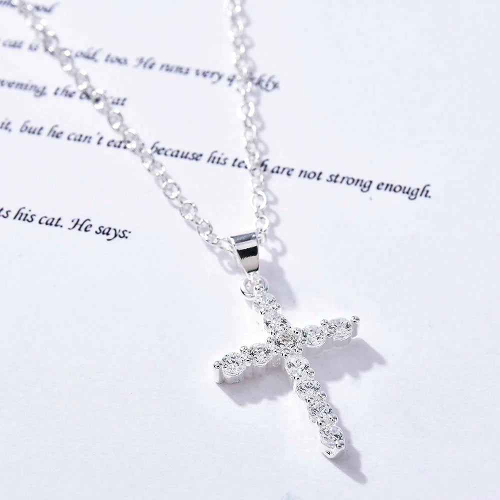 Simple Love Cross Pendant Choker Necklace Charm Rhinestone Couples Jewelry Women's Neck Chain Christmas Gift Lady Necklace