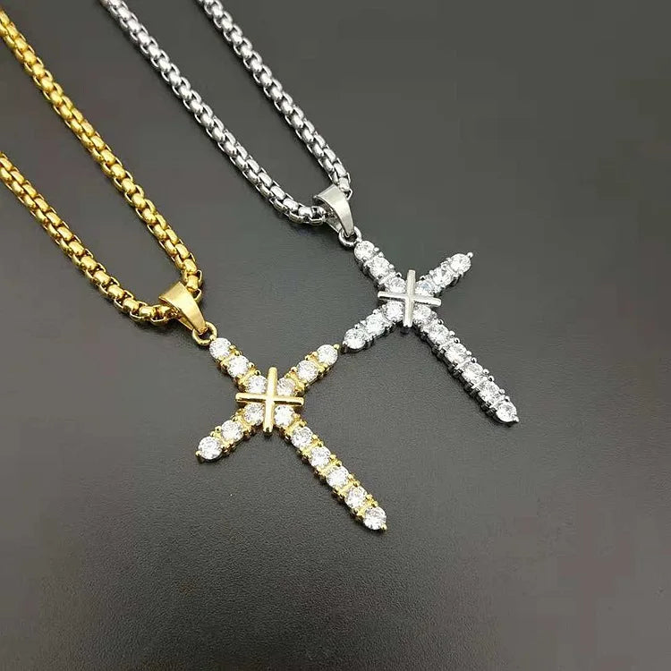 Fashion Female Cross Pendants dropshipping Gold Black Color Stainless Steel Jesus Cross Pendant Necklace Jewelry For Men/Women