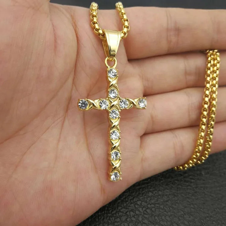 Fashion Female Cross Pendants dropshipping Gold Black Color Stainless Steel Jesus Cross Pendant Necklace Jewelry For Men/Women