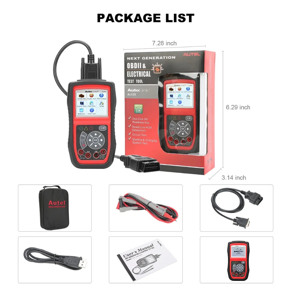 Autel AutoLink AL539 Auto Code Reader OBDII Scan Tool Electrical Test Tool AVO Meter Battery Tester Tools PK AL539B AL519