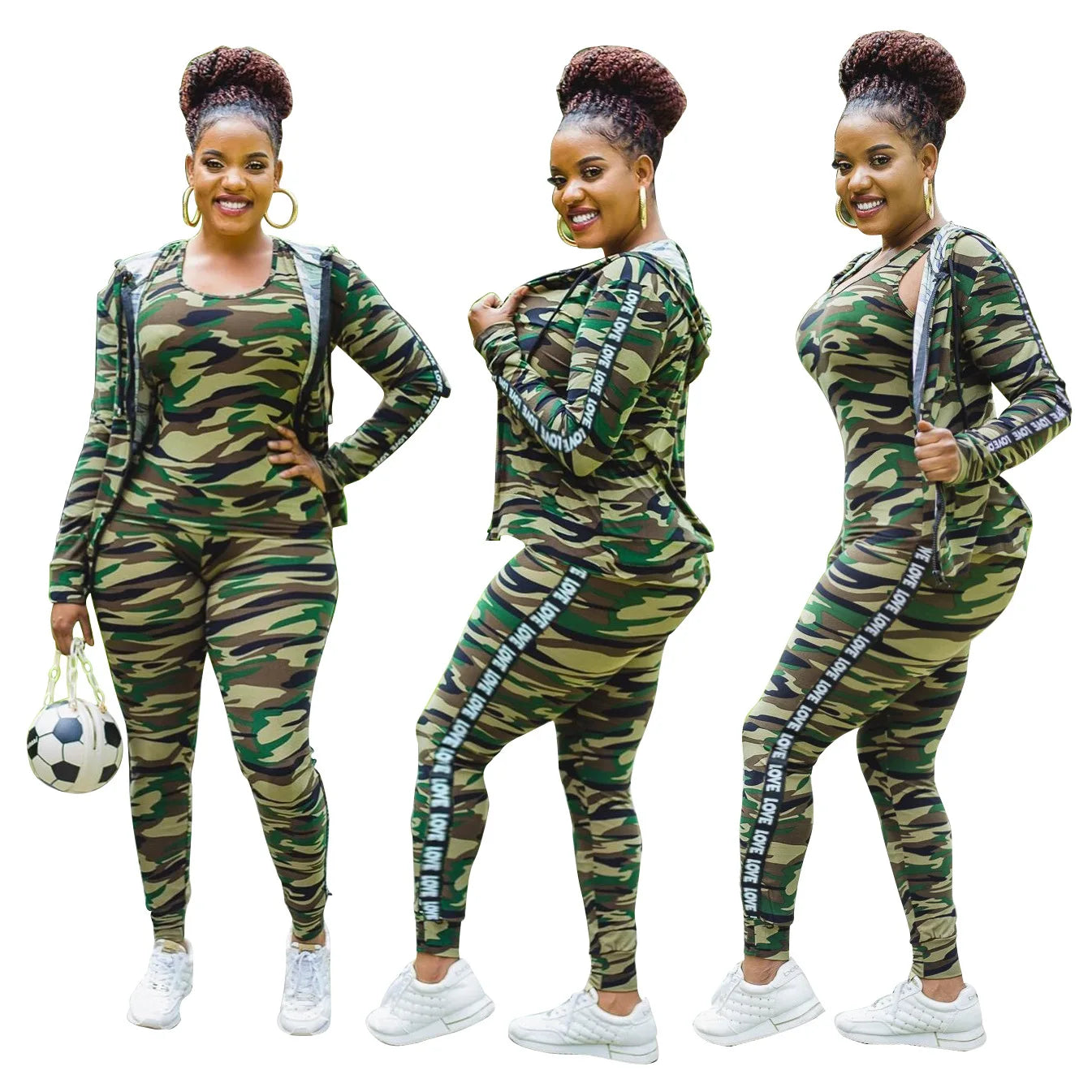 Camouflage Tracksuit Women's Sets Zipper Hooded Jacket Tops With Tank And Skinny Pants Suit Fashion Autumn Sportswear lounge Set