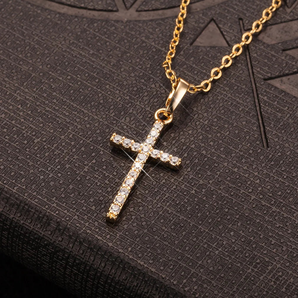 Fashion  Cross Pendants dropshipping Golden Silver  Color Crystal Jesus Cross Pendant Necklace Jewelry For Men/Women Wholesale