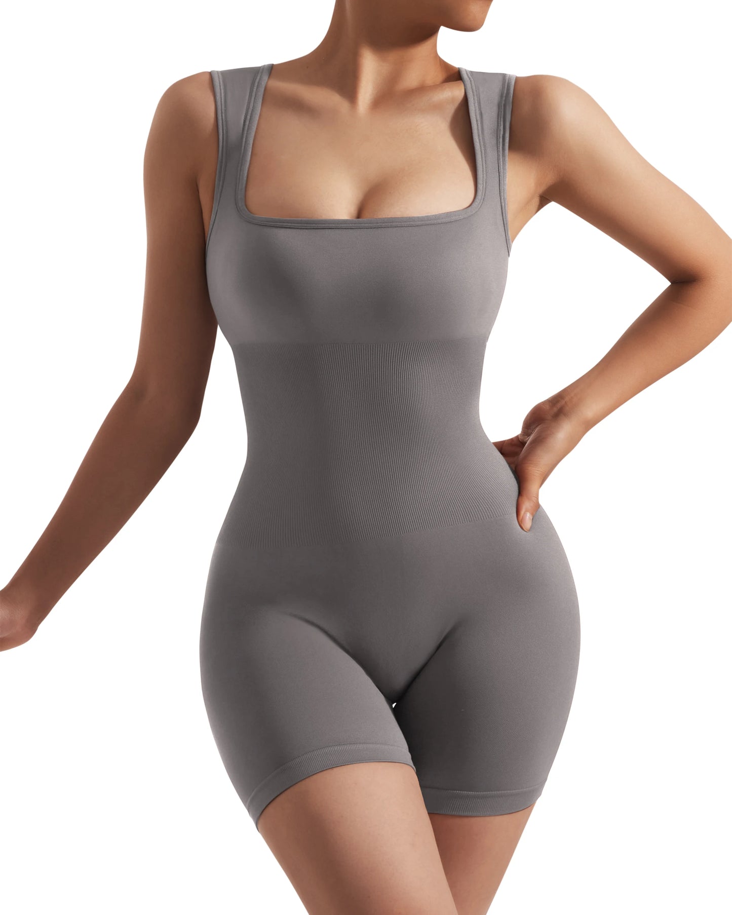 Women Bodysuits Hip Lift One-piece Shorts Sports Yoga Clothing Body-shaping Square Collar Sleeveless Skinny Romper Sporty Wear