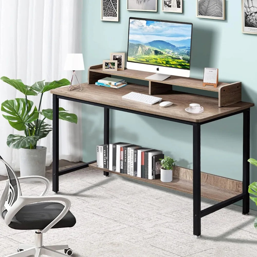 Computer Desk With Shelves Room Desks Study PC Table Workstation With Storage for Home Office 43 Inch Gaming Writing Desk Black.