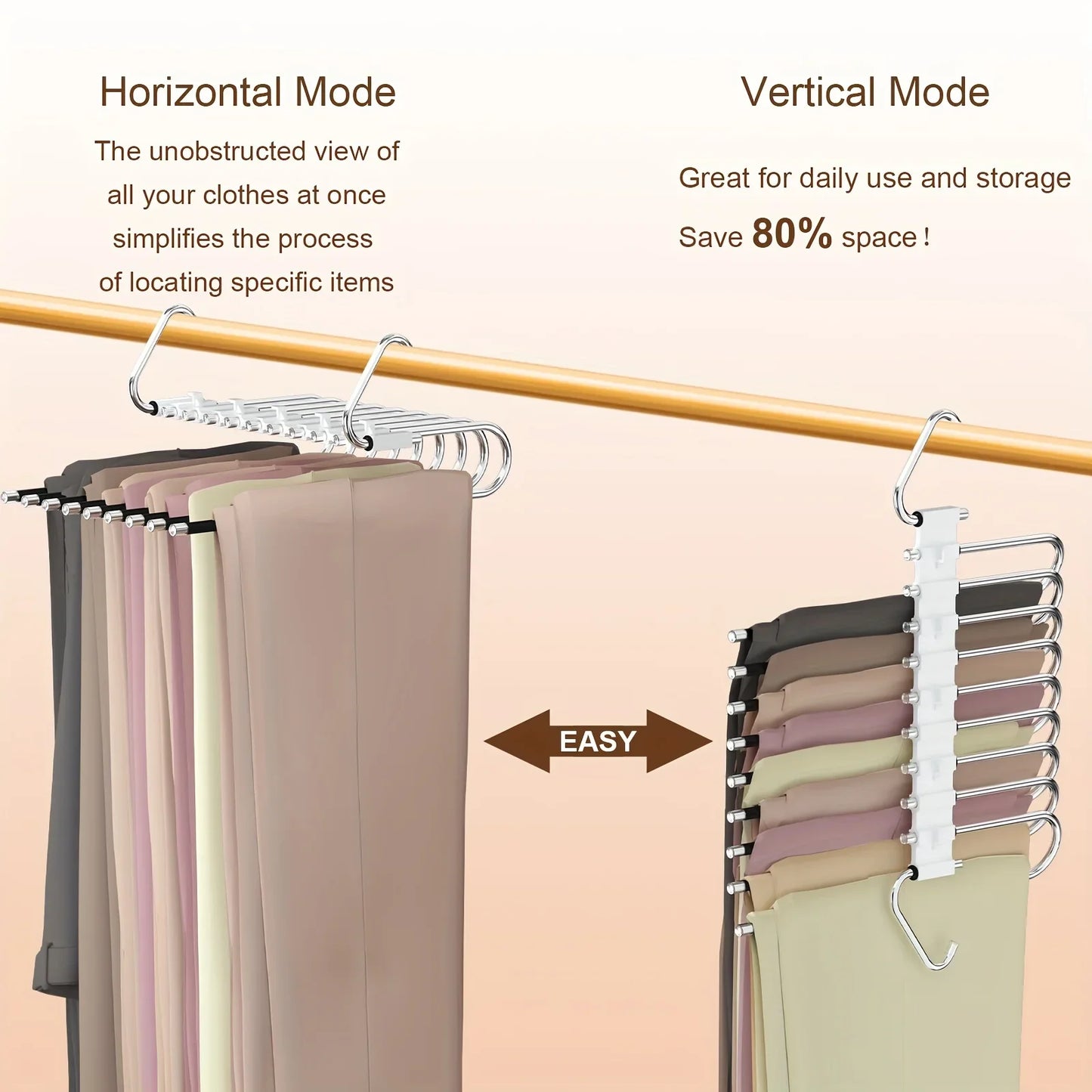 1pc Space-Saving S-Type Closet Organizer Pants Hanger - 9 Layers Non Slip Stainless Steel Multifunctional Rack With Hooks