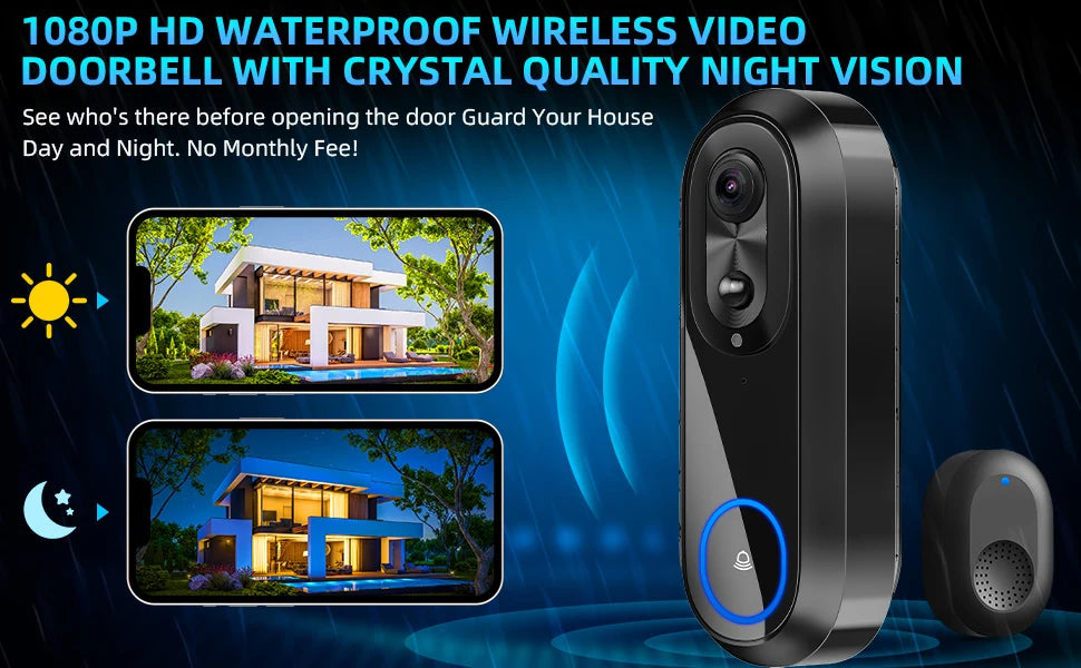 5G 2.4G WiFi Video Doorbell 1080P Wireless Bell Tuya APP Smart Intercom Camera IP65 Waterproof Ring Bell with 7000mAh Battery