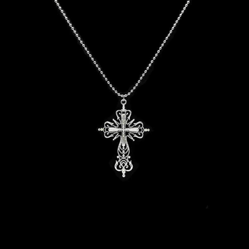 Gothic Pink Cross Necklace Y2K Purple Zircon Punk Pendant Necklace Grunge Heart Cross Necklace for Women Jewelry Accessories