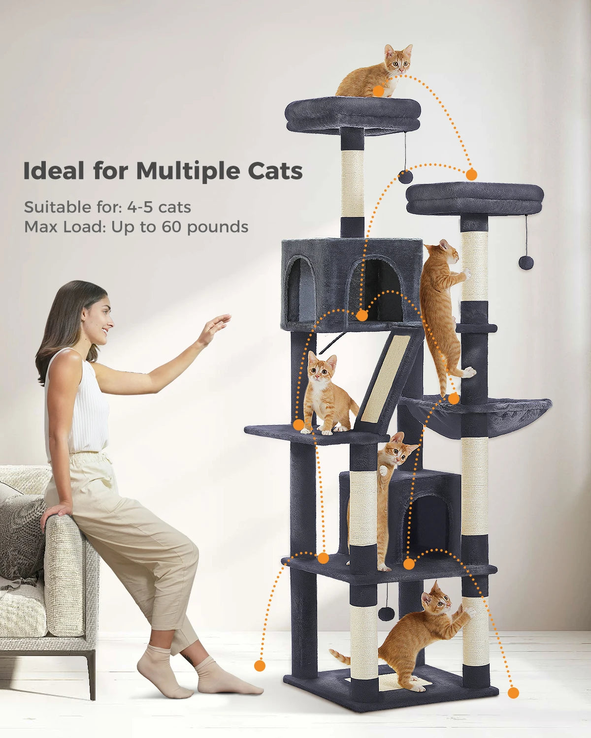 Multi-Level Cat Tree Cat Condo Scratching post for Kitten Furniture Large Cat Tower Cat Scrapers Cat Accessories Pet Cat Toys