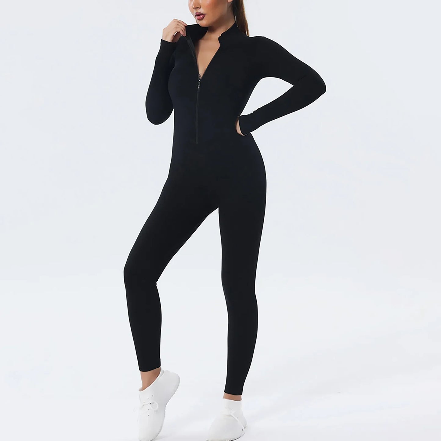 Women Long Sleeve Sportswear Yoga Jumpsuit Zip Long Sleeve Outfit Fitness Tracksuit Tight One-piece Gym Overalls Sports Bodysuit