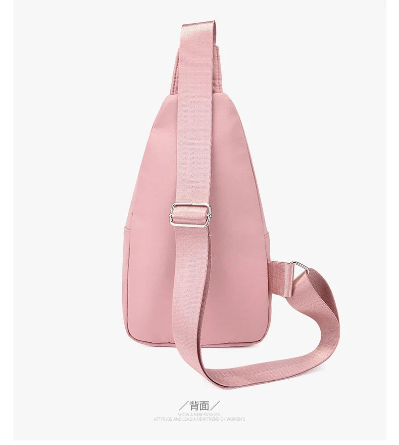 Women Pink Chest Bag 2024 Ladies Waterproof White Chest Backpack Shoulder Bag Oxford Cloth Crossbody Bag Cycling Sports Backpack