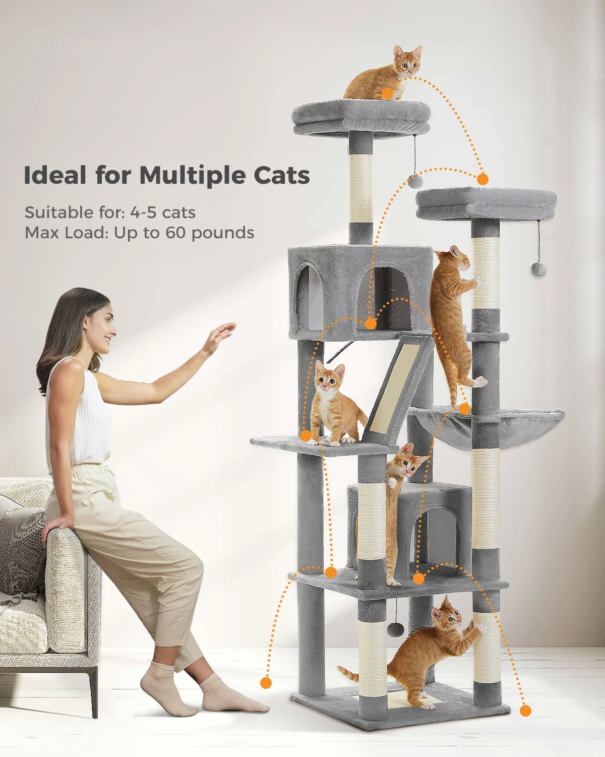 Multi-Level Cat Tree Cat Condo Scratching post for Kitten Furniture Large Cat Tower Cat Scrapers Cat Accessories Pet Cat Toys