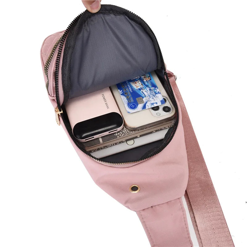 Women Pink Chest Bag 2024 Ladies Waterproof White Chest Backpack Shoulder Bag Oxford Cloth Crossbody Bag Cycling Sports Backpack