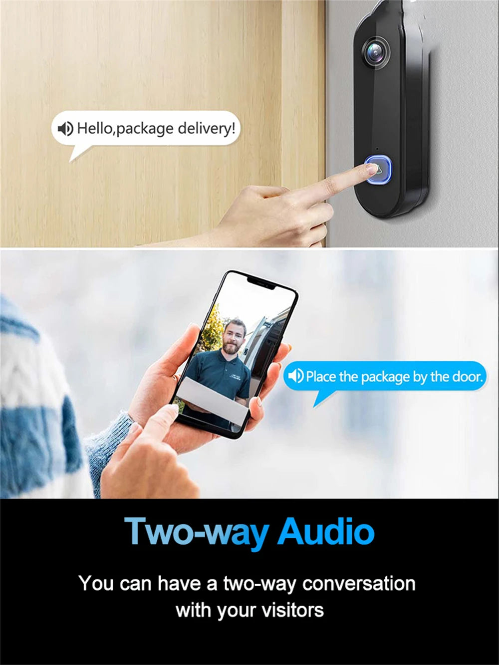 Wireless Doorbell WiFi 1080P Camera Security Door Bell Video Intercom Smart Home Monitor Night Vision Waterproof Alexa