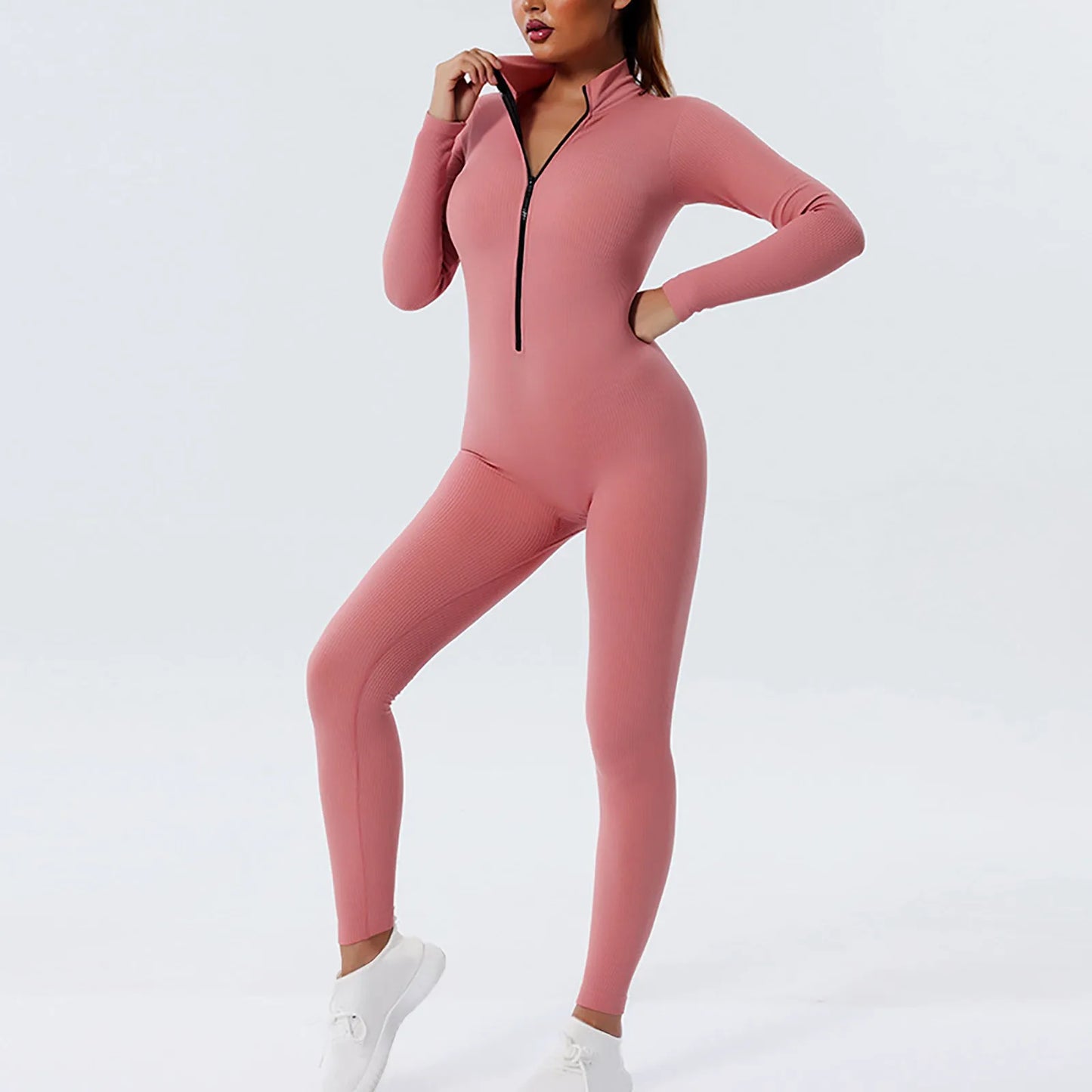 Women Long Sleeve Sportswear Yoga Jumpsuit Zip Long Sleeve Outfit Fitness Tracksuit Tight One-piece Gym Overalls Sports Bodysuit