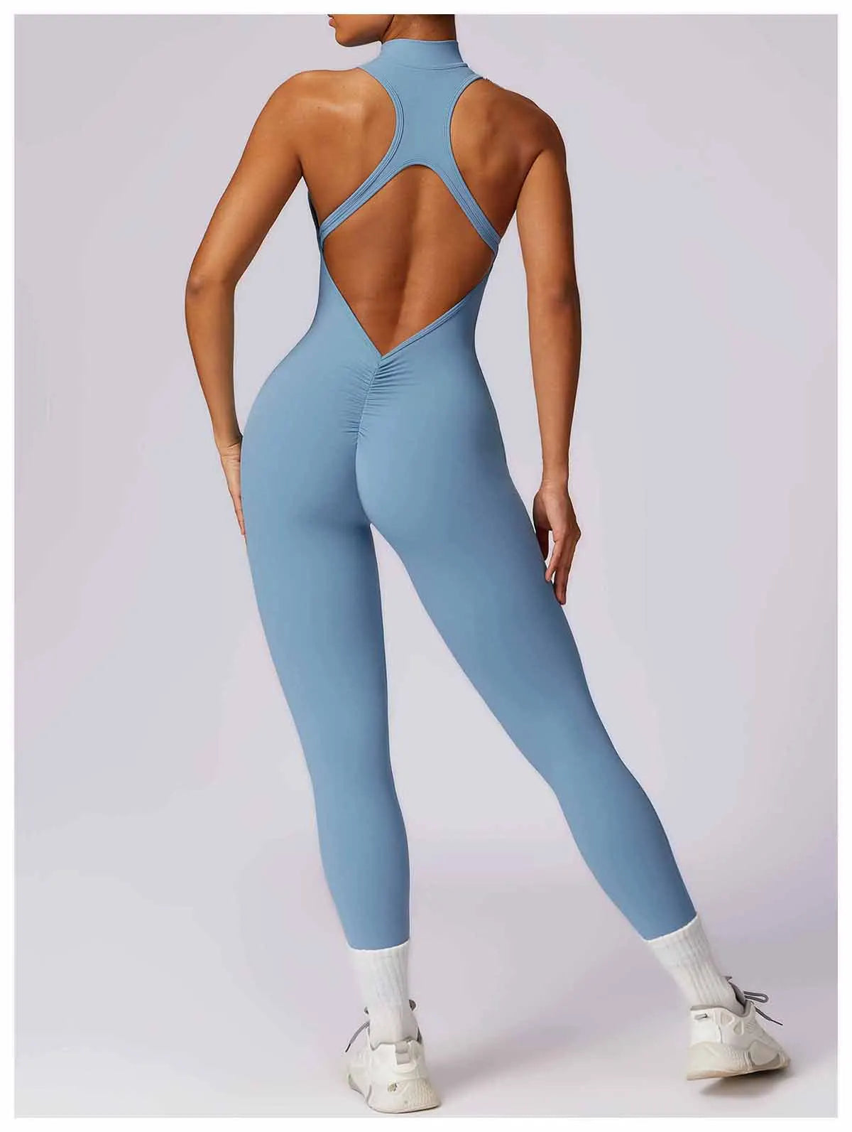 V Back One-piece Suit Women Sports Jumpsuit  Zippers Yoga Rompers Backless Sportswear Women Sleeveles Workout Bodysuits Female