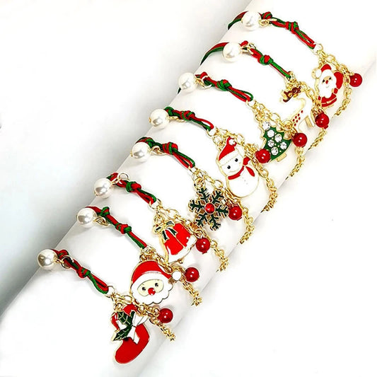 2025 Christmas Bracelets Enamel Xmas Tree Bell Santa Snowflake Bracelet Charms for Women Men Gifts Trendy Jewelry Gift