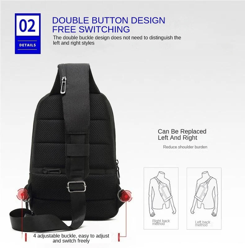 SWISS New Men's Casual Chest Bag Sports Waterproof Shoulder Bag Anti-theft Crossbody Bag Fashion Solid Color Usb Bag Sling Pack