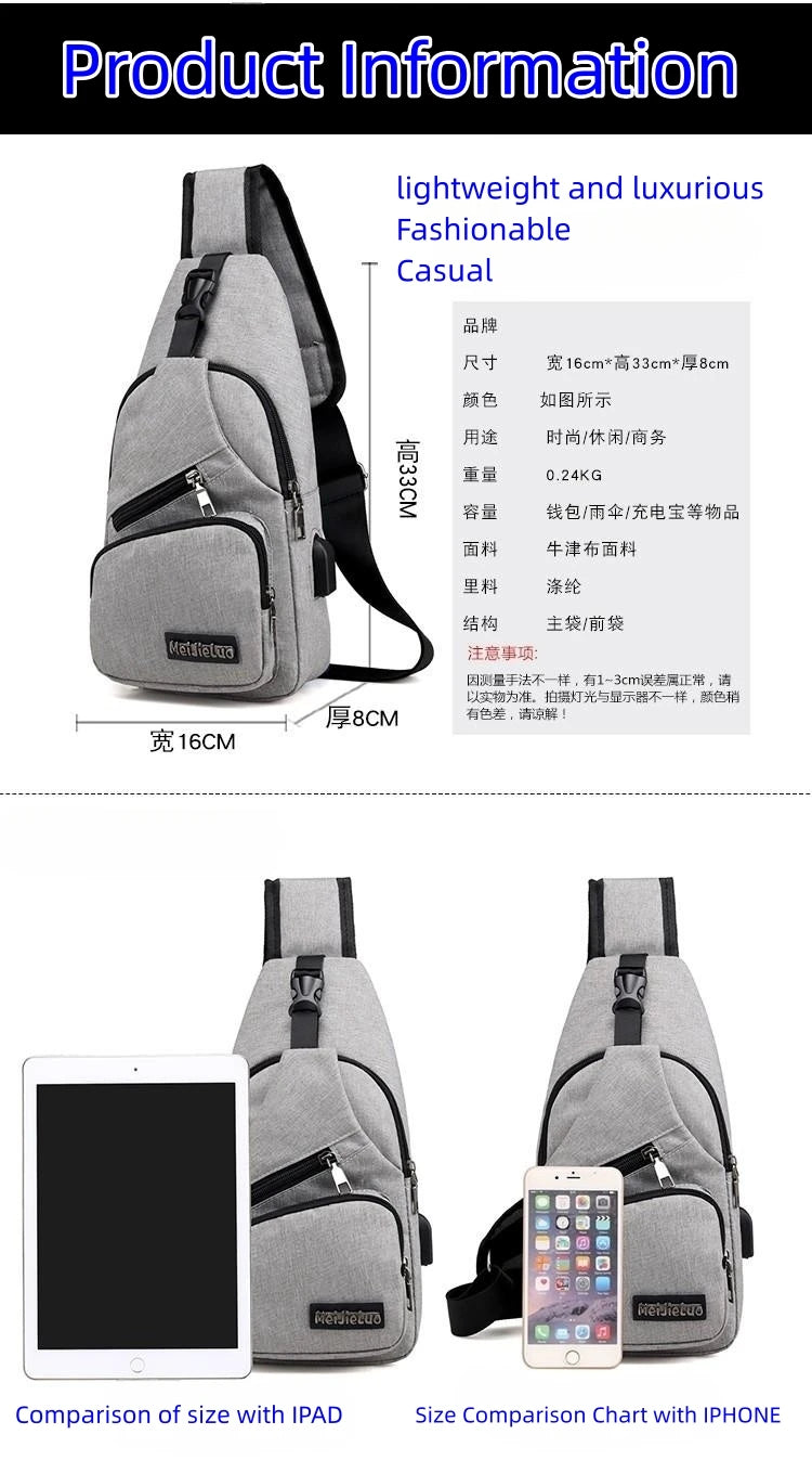 Fashion Boys Shoulder Bag USB Rechargeable Crossbody Bag Men's Anti-theft Multifunctional Chest Bag‘s Travel Backpack Handbag