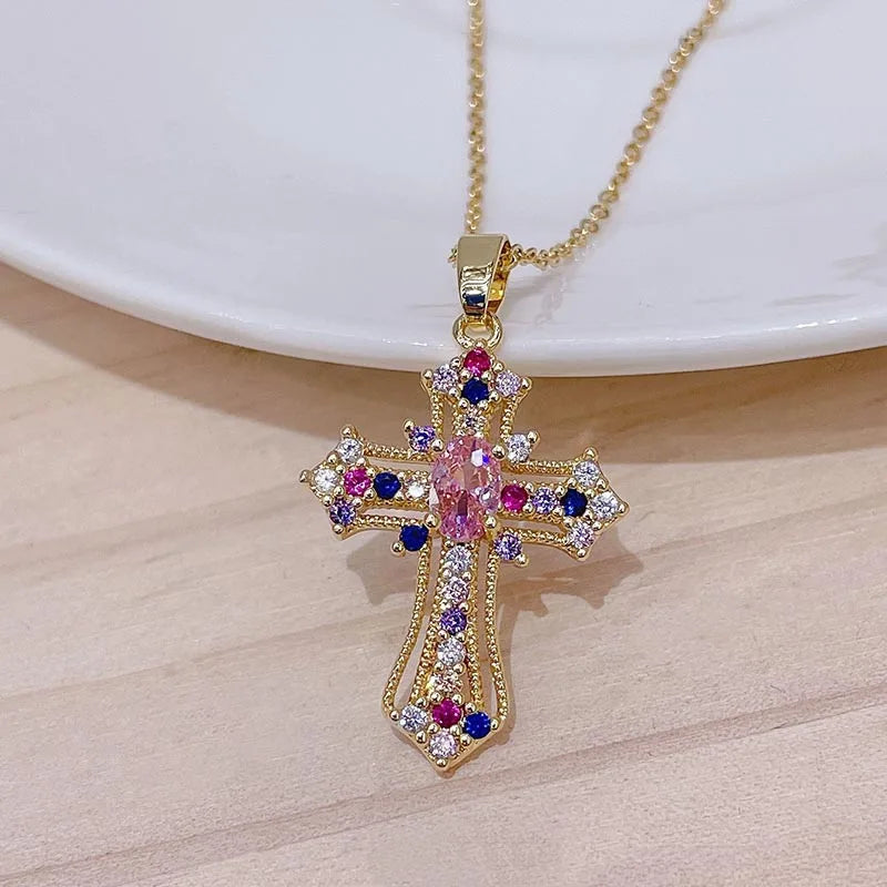 Men Women Hip Hop Zircon Cross Shiny Pendant Stainless Steel Necklace Charm Bling Exquisite Necklaces Jewelry Fashion Gifts