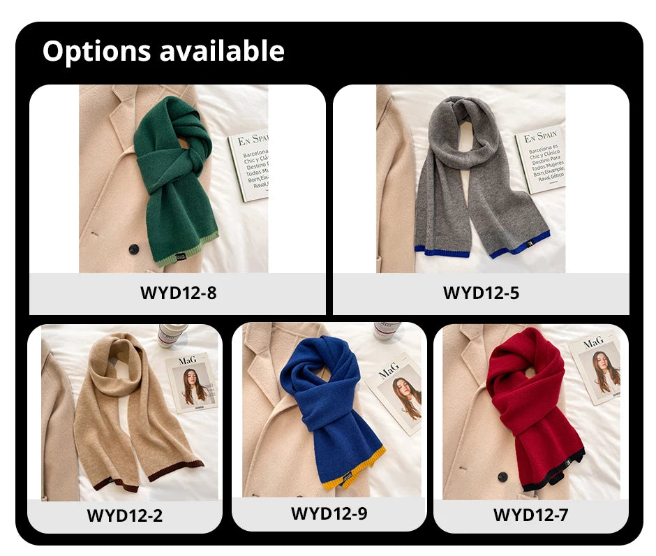 Solid Cashmere Warm Women Scarf Casual Knitted Skinny Korean Style Woolen Yarn Soft Bandana Long Neckerchief Echarpe