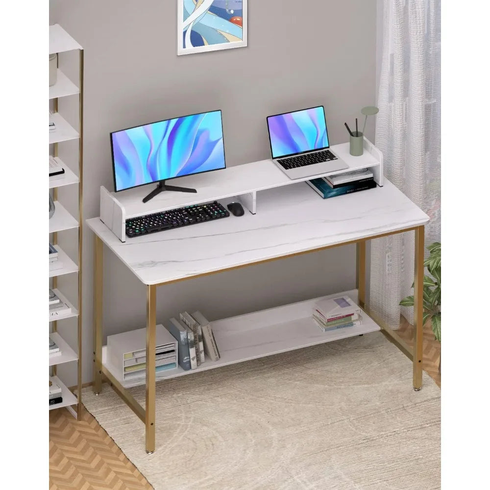 Computer Desk With Shelves Room Desks Study PC Table Workstation With Storage for Home Office 43 Inch Gaming Writing Desk Black.