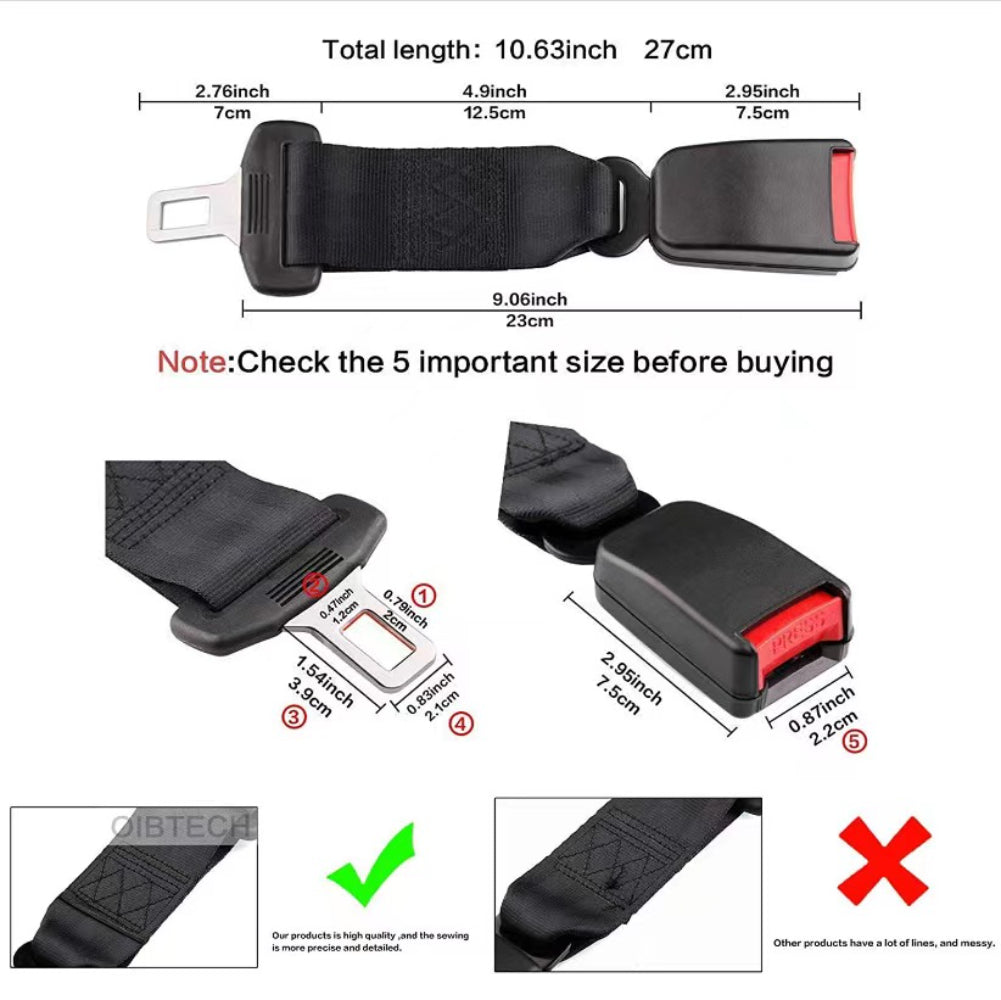 Seat Belt Extension Clip - 36CM 14'' Steel Car Safety Buckle & Pad Cover for Universal Fit Car Safety Belt Buckle Extension