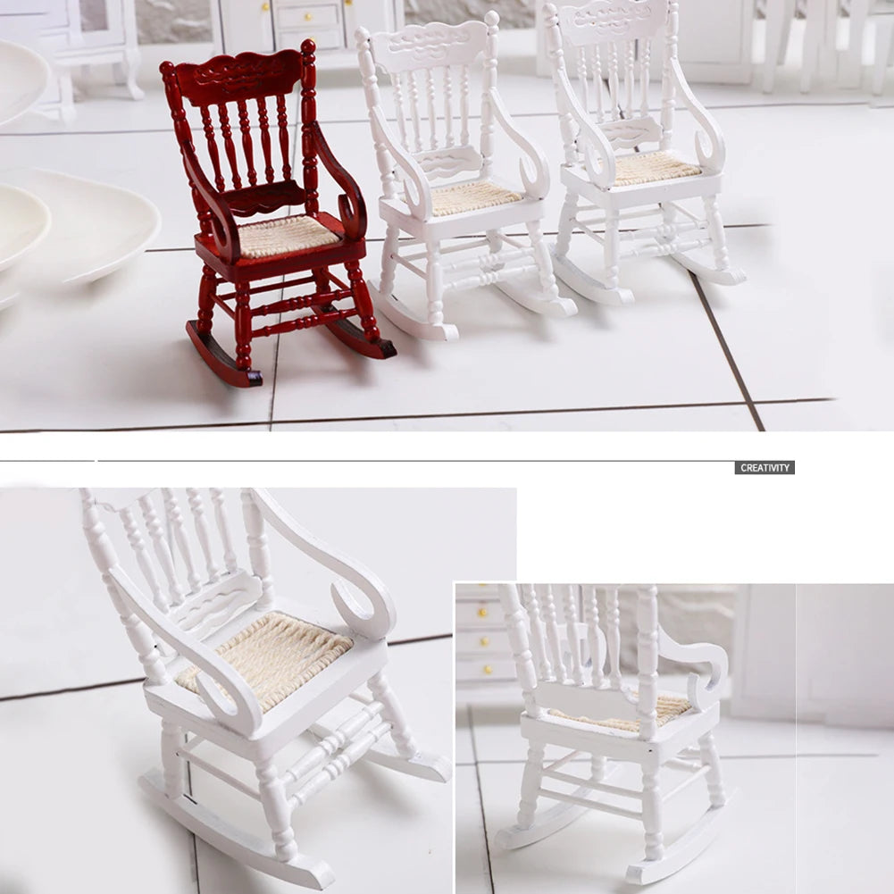 1/12 Wooden Furniture Dollhouse Accssories Bedroom Furniture Miniature Rocking Chair for Doll Houses Miniature Items Furniture