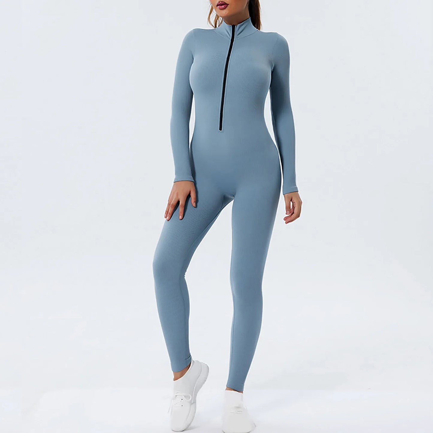 Women Long Sleeve Sportswear Yoga Jumpsuit Zip Long Sleeve Outfit Fitness Tracksuit Tight One-piece Gym Overalls Sports Bodysuit