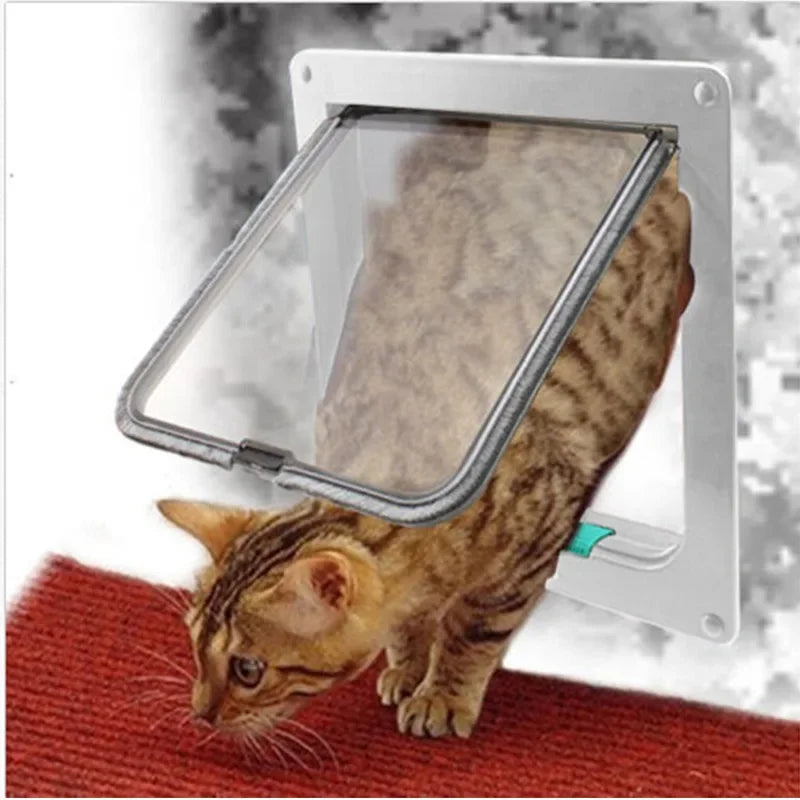 Dog Cat Flap Door with 4 Way Security Lock Flap Door for Dog Cats Kitten ABS Plastic Small Pet Gate Door Kit Cat Dogs Flap Doors