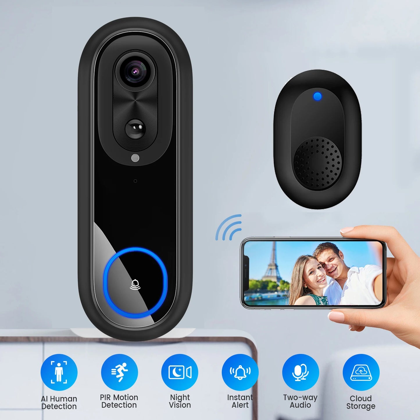 5G 2.4G WiFi Video Doorbell 1080P Wireless Bell Tuya APP Smart Intercom Camera IP65 Waterproof Ring Bell with 7000mAh Battery