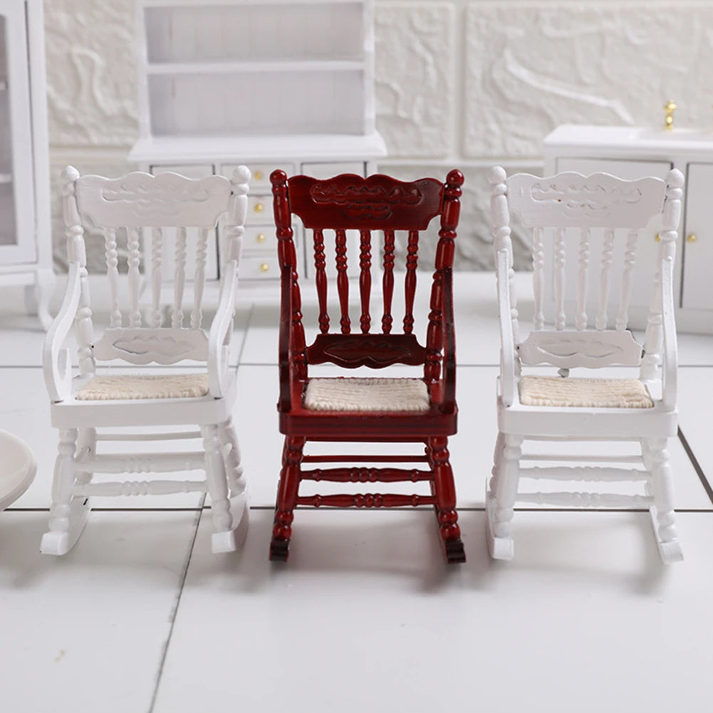 1/12 Wooden Furniture Dollhouse Accssories Bedroom Furniture Miniature Rocking Chair for Doll Houses Miniature Items Furniture