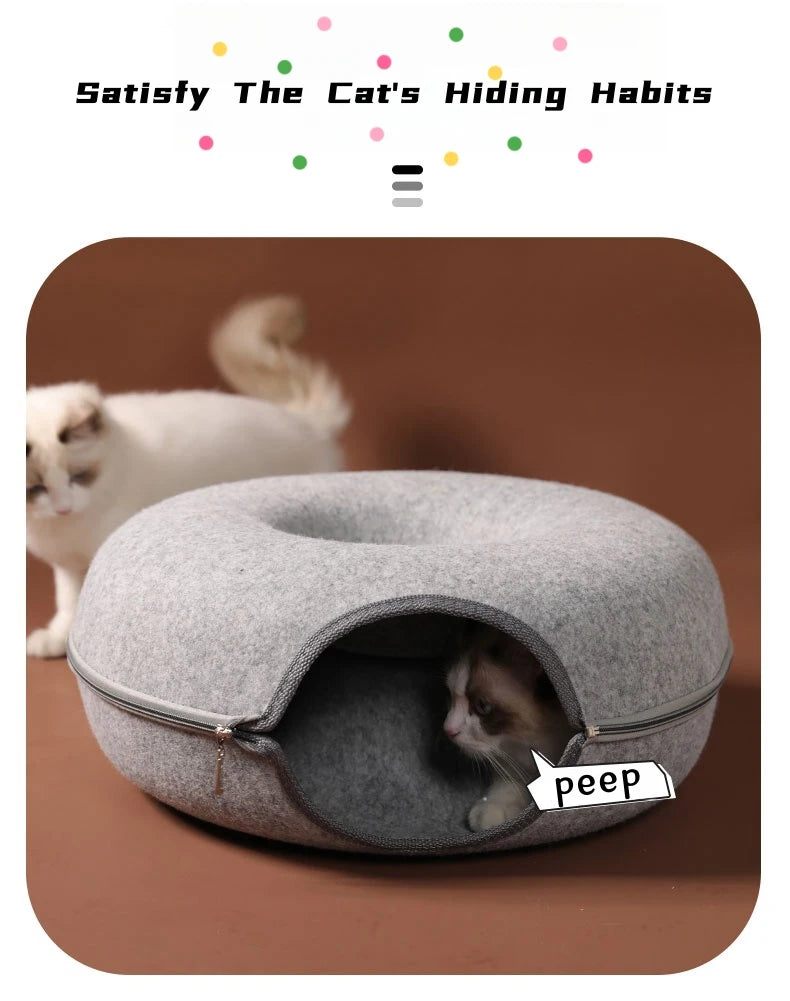 Donut Cat Bed Pet Cat Tunnel Interactive Game Toy Cat Bed Dual-use Indoor Toy Kitten Sports Equipment Cat Training Toy Cat House