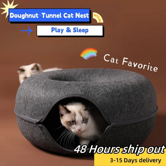 Donut Cat Bed Pet Cat Tunnel Interactive Game Toy Cat Bed Dual-use Indoor Toy Kitten Sports Equipment Cat Training Toy Cat House