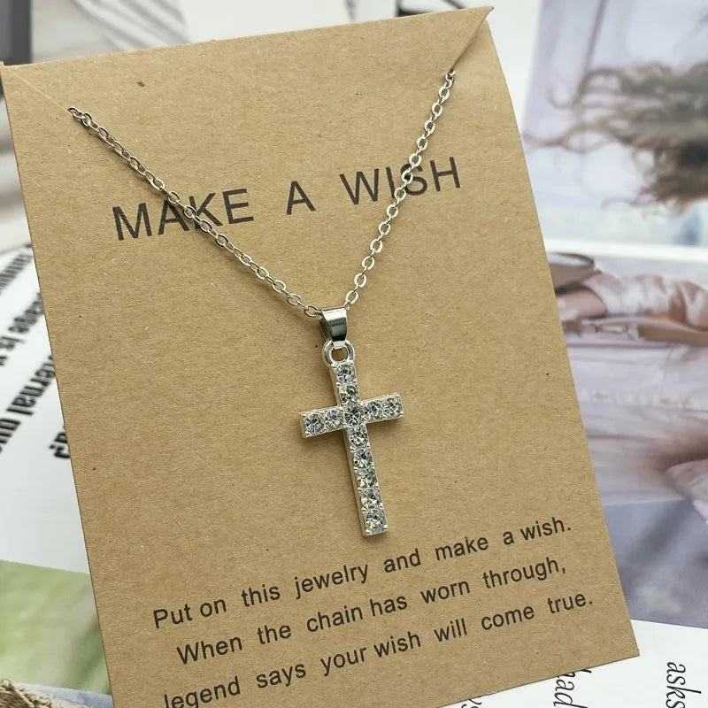 New Trendy Alloy Crystal Cross Pendant Necklaces for Women Fashion Simple Gold Color Clavicle Chain Necklace Collar Jewelry Gift