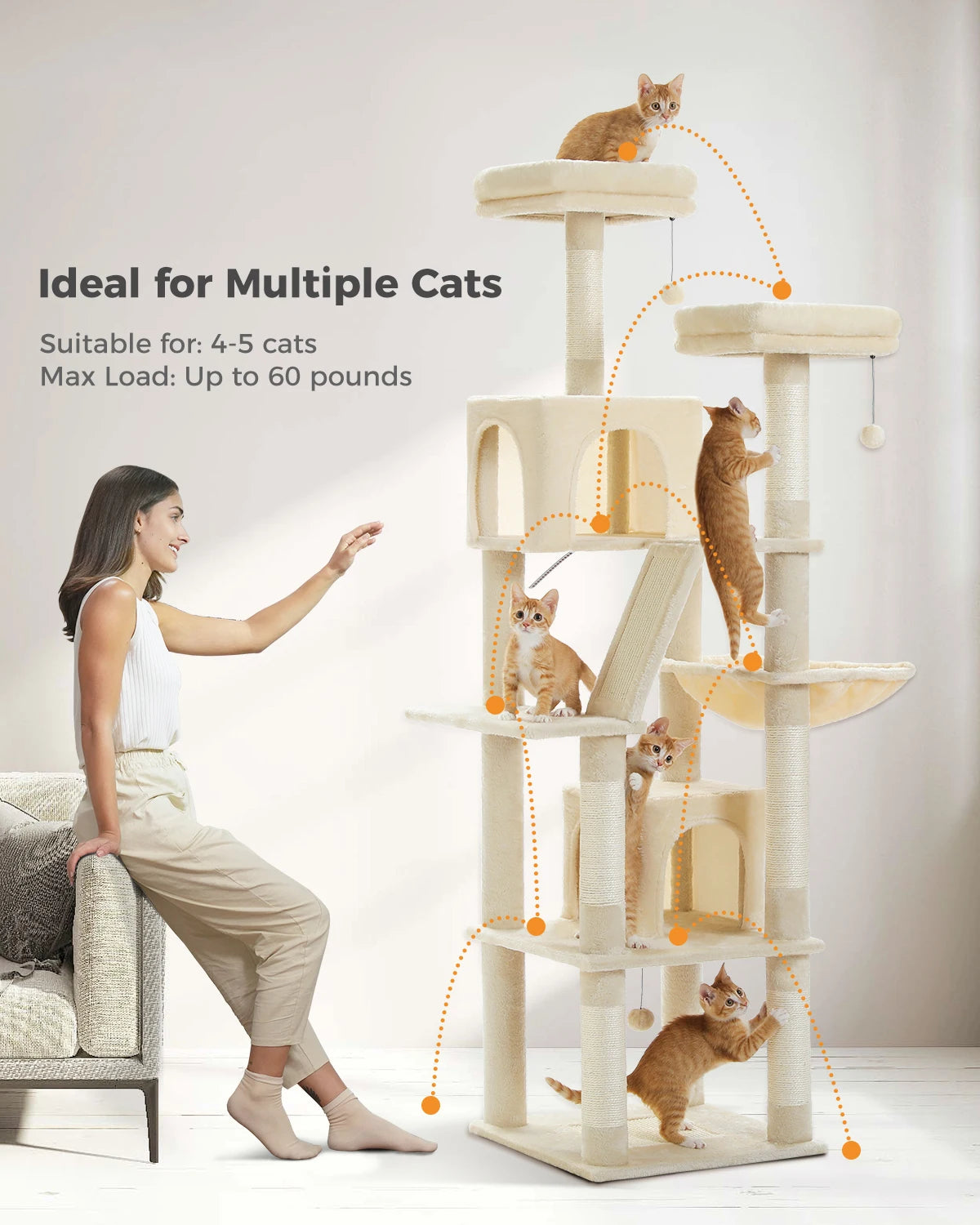 Multi-Level Cat Tree Cat Condo Scratching post for Kitten Furniture Large Cat Tower Cat Scrapers Cat Accessories Pet Cat Toys