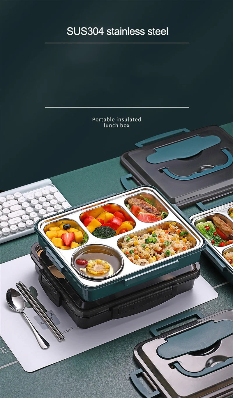 304 Stainless steel Insulation lunch box with Tableware Office Worker Student microwave oven Heating food container lunch box