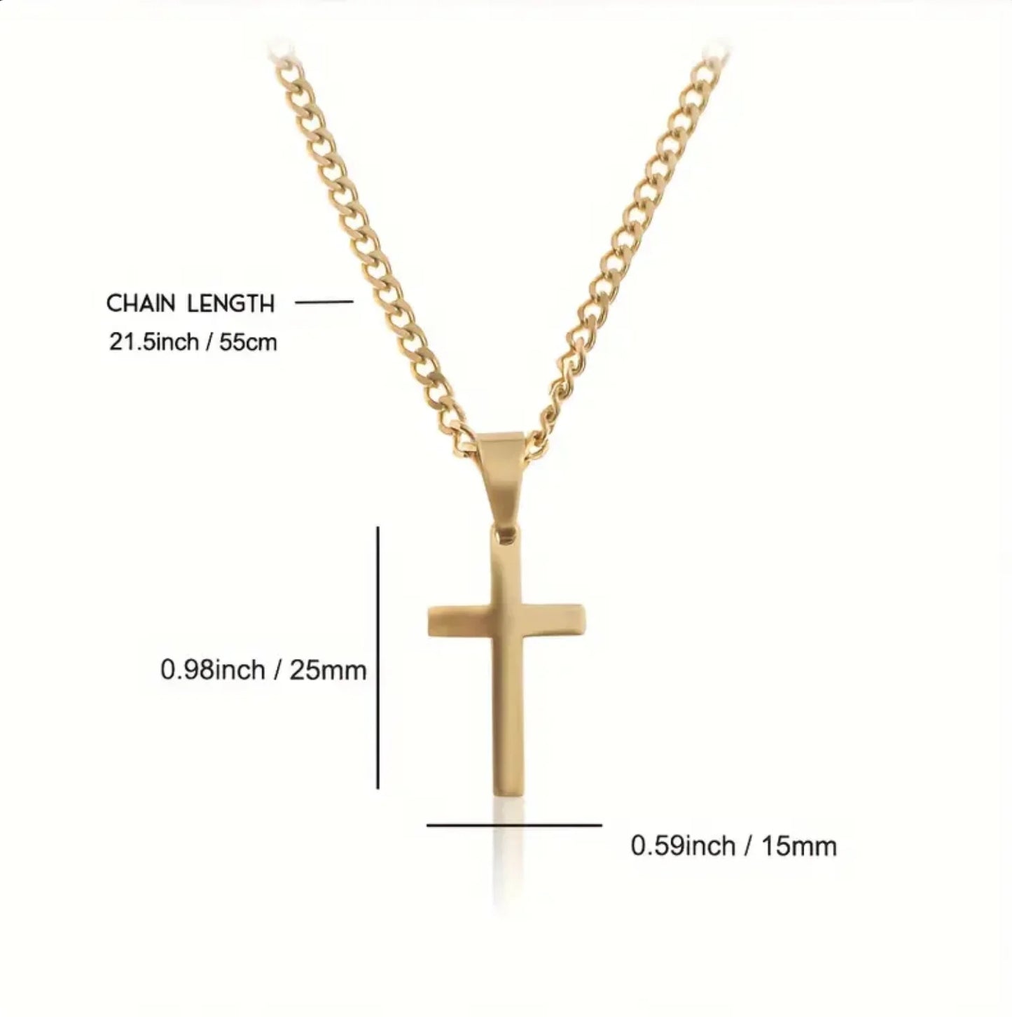 Men's Fashion Cross Pendant Necklace, Golden Plated Cuban Chain Stainless Steel Chain，Male and female niche design Necklace