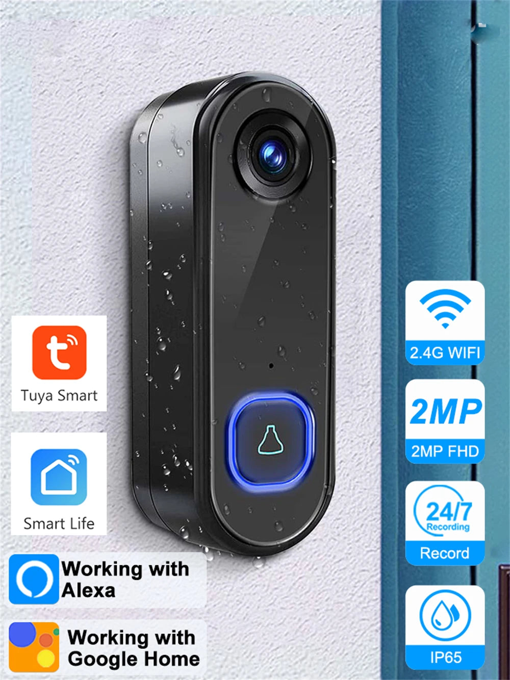 Wireless Doorbell WiFi 1080P Camera Security Door Bell Video Intercom Smart Home Monitor Night Vision Waterproof Alexa