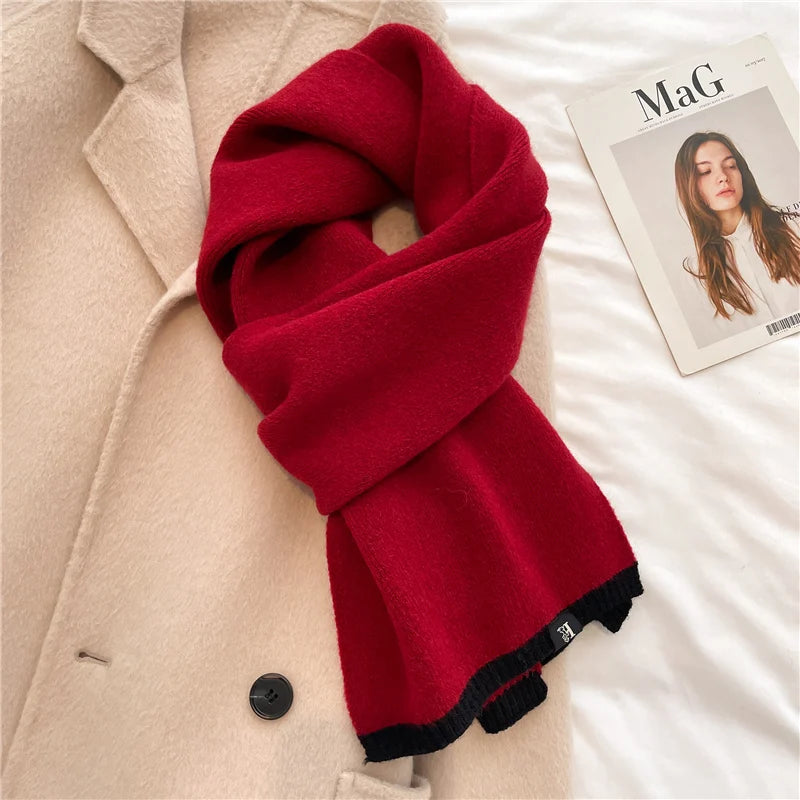 Solid Cashmere Warm Women Scarf Casual Knitted Skinny Korean Style Woolen Yarn Soft Bandana Long Neckerchief Echarpe