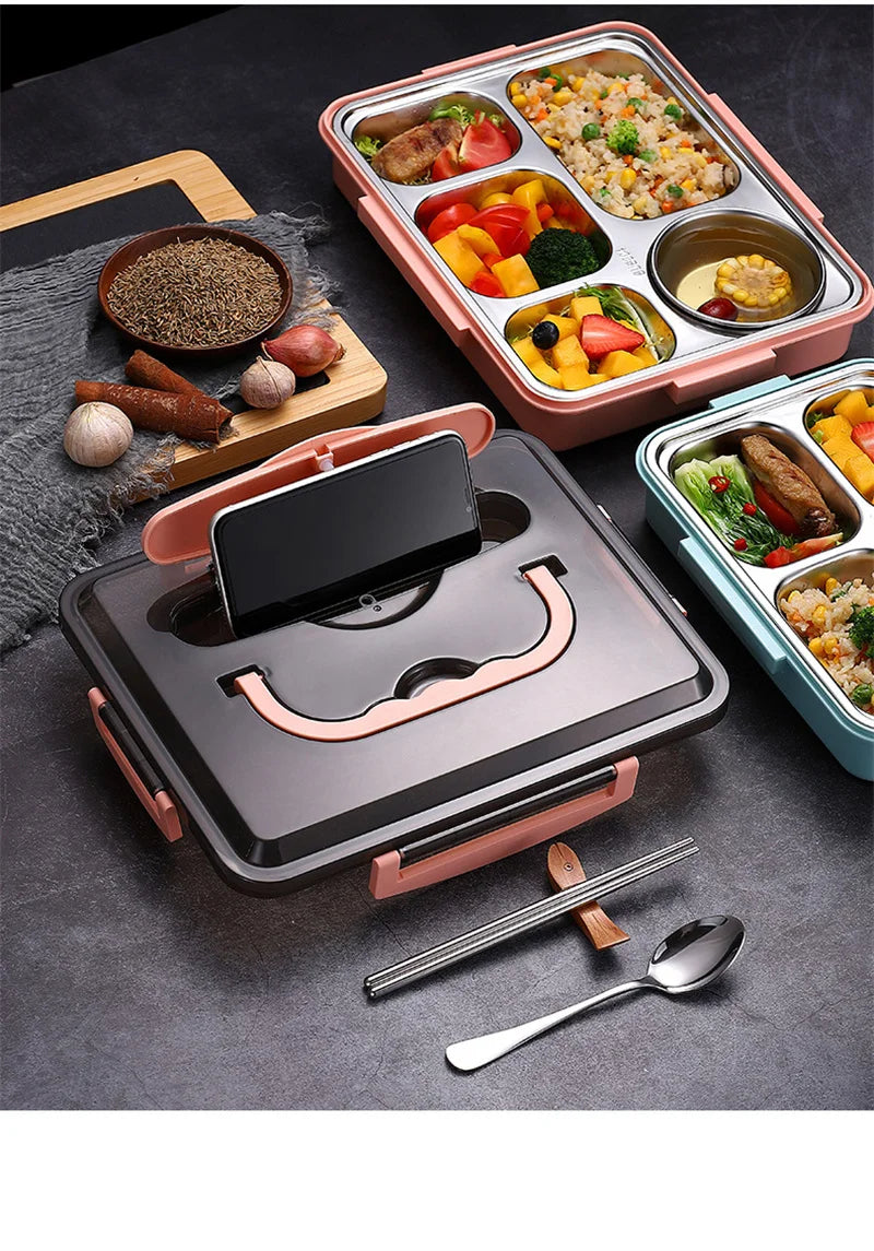 304 Stainless steel Insulation lunch box with Tableware Office Worker Student microwave oven Heating food container lunch box