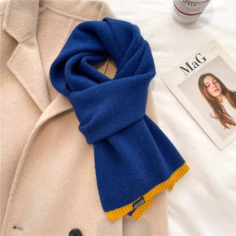 Solid Cashmere Warm Women Scarf Casual Knitted Skinny Korean Style Woolen Yarn Soft Bandana Long Neckerchief Echarpe