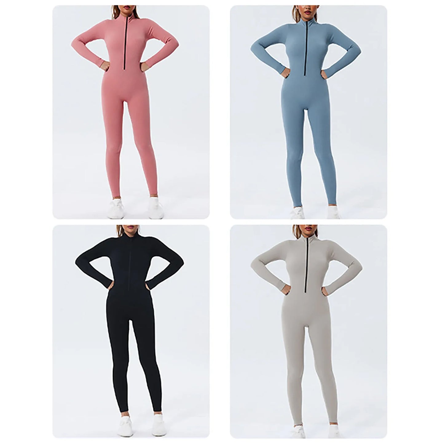 Women Long Sleeve Sportswear Yoga Jumpsuit Zip Long Sleeve Outfit Fitness Tracksuit Tight One-piece Gym Overalls Sports Bodysuit