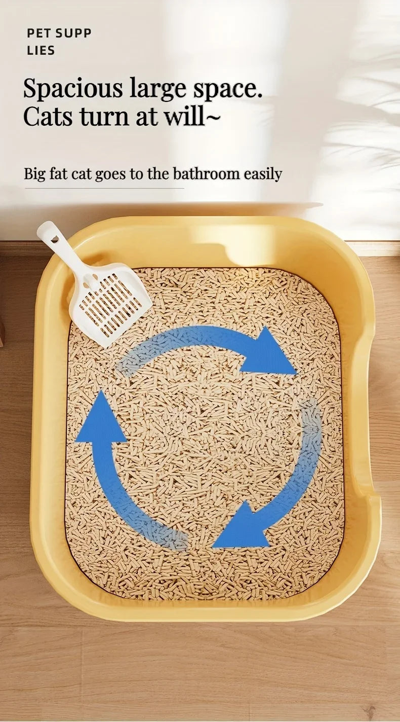 Cat Litter Box with Large Splash Proof Open Design and Free Shovel Suitable for Those Weighing Less Than 30 Pounds