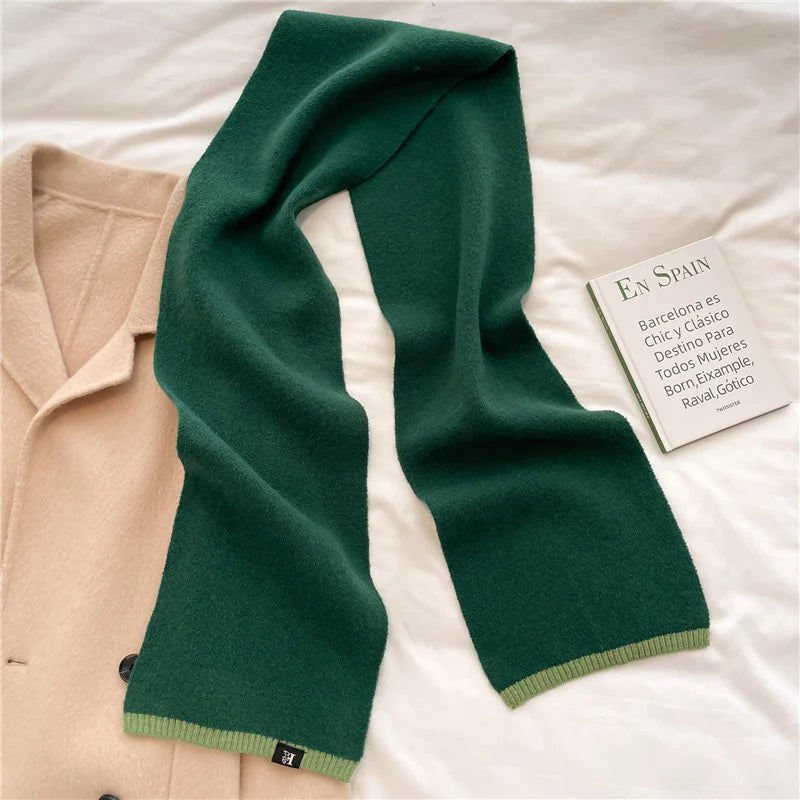 Solid Cashmere Warm Women Scarf Casual Knitted Skinny Korean Style Woolen Yarn Soft Bandana Long Neckerchief Echarpe