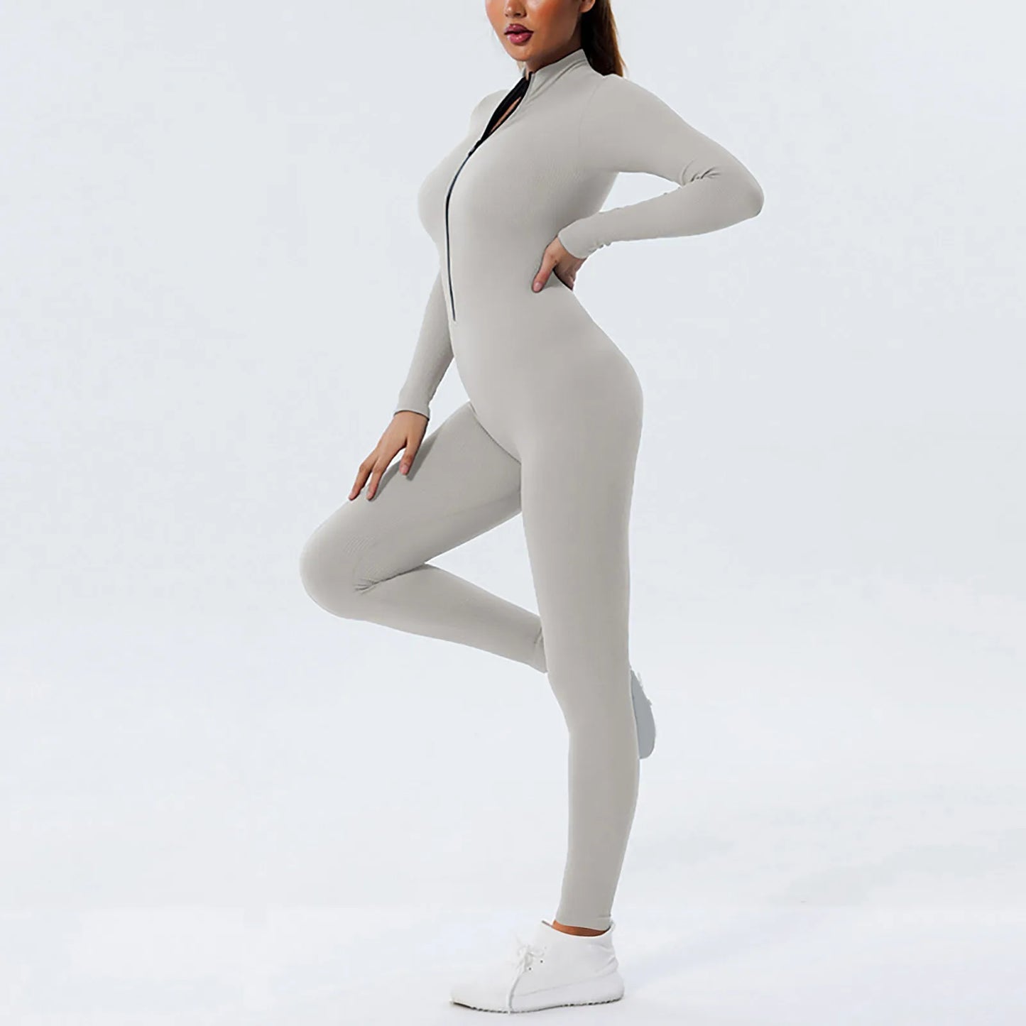 Women Long Sleeve Sportswear Yoga Jumpsuit Zip Long Sleeve Outfit Fitness Tracksuit Tight One-piece Gym Overalls Sports Bodysuit