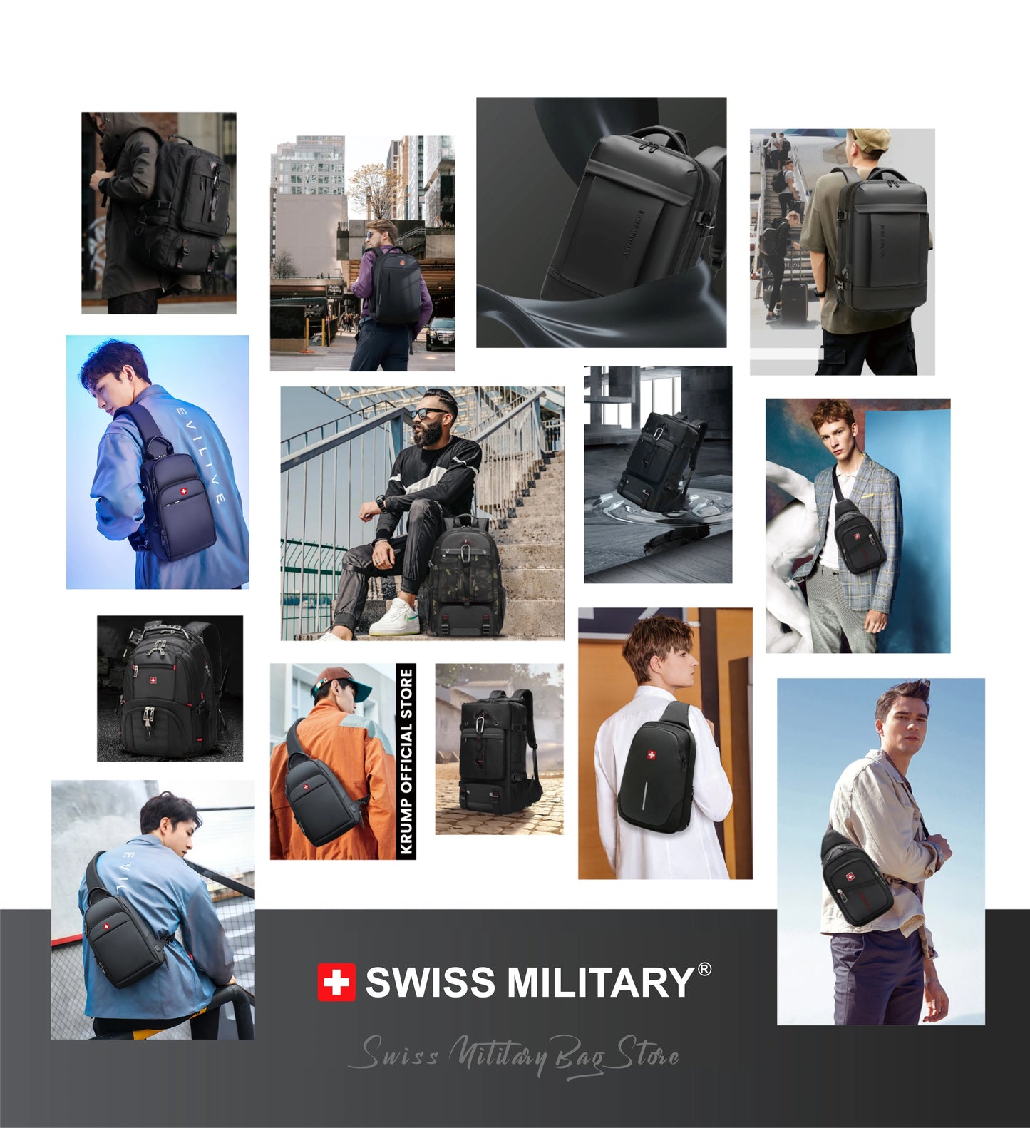 SWISS New Men's Casual Chest Bag Sports Waterproof Shoulder Bag Anti-theft Crossbody Bag Fashion Solid Color Usb Bag Sling Pack