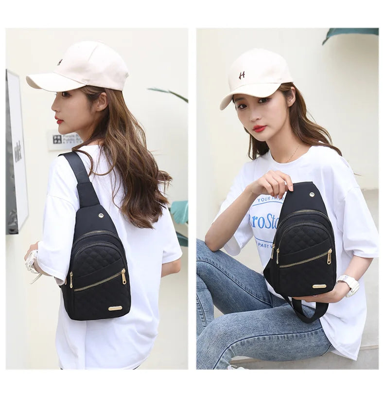 Women Pink Chest Bag 2024 Ladies Waterproof White Chest Backpack Shoulder Bag Oxford Cloth Crossbody Bag Cycling Sports Backpack