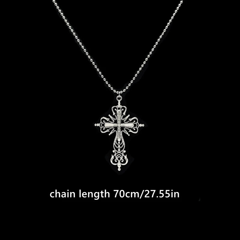 Gothic Pink Cross Necklace Y2K Purple Zircon Punk Pendant Necklace Grunge Heart Cross Necklace for Women Jewelry Accessories