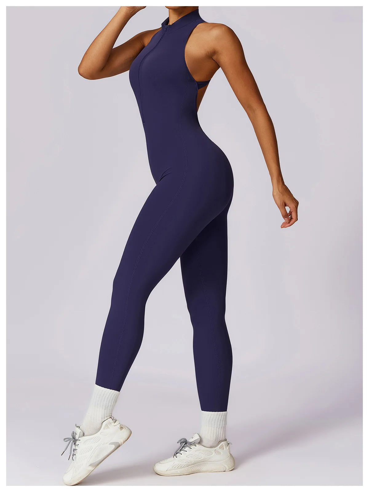 V Back One-piece Suit Women Sports Jumpsuit  Zippers Yoga Rompers Backless Sportswear Women Sleeveles Workout Bodysuits Female